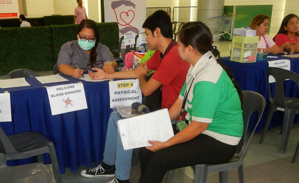 A donor's physical assessment at a Philippine Red Cross blood drive